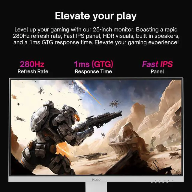 Alt view image 2 of 5 - Pixio PX259 Prime White 24.5 inch (24 inch / 25 inch Equivalent) 280Hz (144Hz Supported) Refresh Rate FHD 1080p Resolution Fast IPS Panel 1ms GTG Response Time White Gaming Monitor with Adaptive Sync