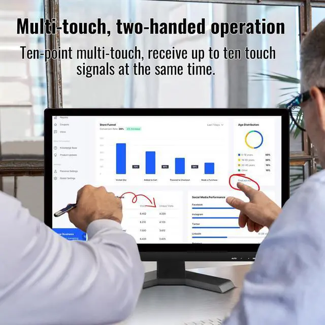 Alt view image 2 of 5 - Pisichen Touchscreen Monitor 21.5 Inch Full HD 1920x1080P 10-Point Multi Touch Screen PC Monitor with HDMI VGA USB Port, Built-in Speakers