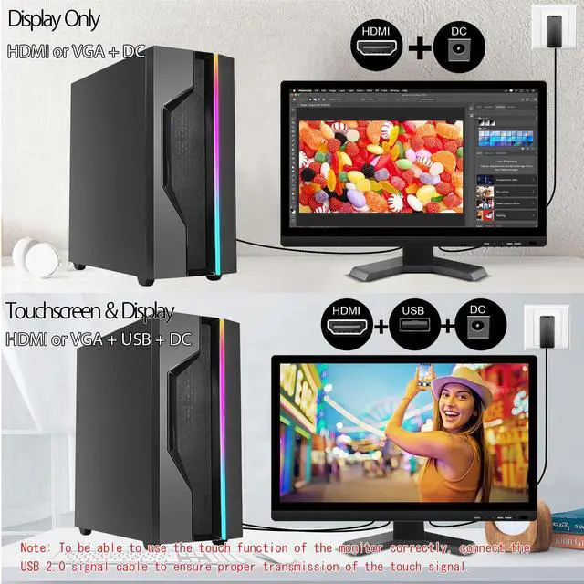 Alt view image 4 of 5 - Pisichen Touchscreen Monitor 21.5 Inch Full HD 1920x1080P 10-Point Multi Touch Screen PC Monitor with HDMI VGA USB Port, Built-in Speakers