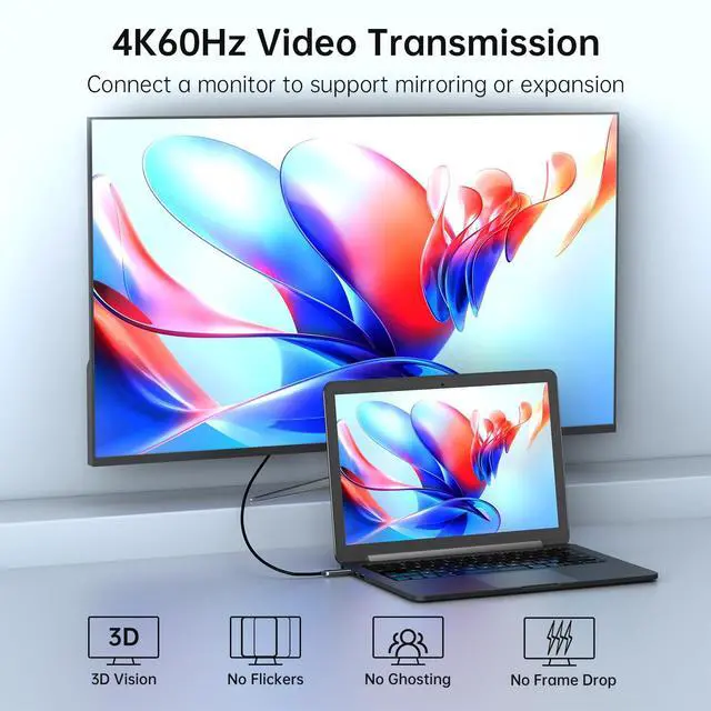 Alt view image 2 of 5 - huaham USB C to DisplayPort Fiber Optic Cable 50FT, USB Type C to DP 1.2 Cable 4K@60Hz, Support Thunderbolt 4/3 Compatible iPhone 15Pro/Max, MacBook Pro/Air, iPad, XPS