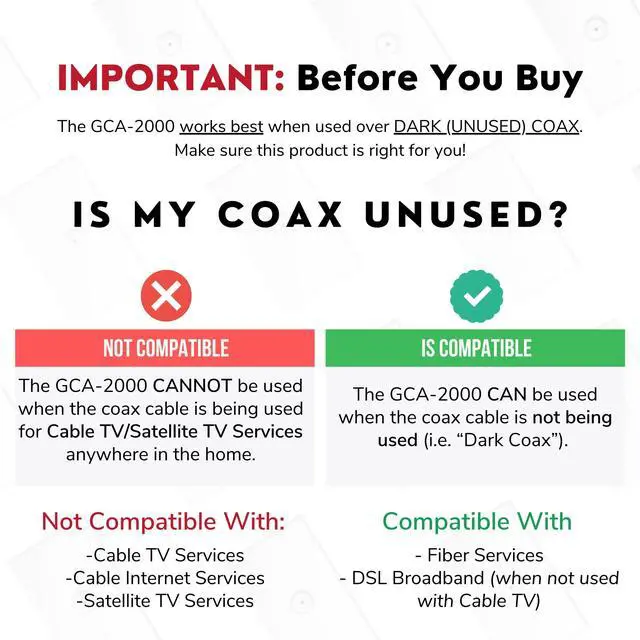 Alt view image 2 of 5 - Nexuslink G.hn Ethernet Over Coax Adapter Kit - 2000Mbps Network for Unused/Dark Coax - Secure Wired Connection for Gaming & Streaming - Easy Setup - Not for Cable TV/Internet - 2 Units (GCA-2000-KIT)