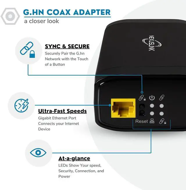 Alt view image 5 of 5 - Nexuslink G.hn Ethernet Over Coax Adapter Kit - 2000Mbps Network for Unused/Dark Coax - Secure Wired Connection for Gaming & Streaming - Easy Setup - Not for Cable TV/Internet - 2 Units (GCA-2000-KIT)