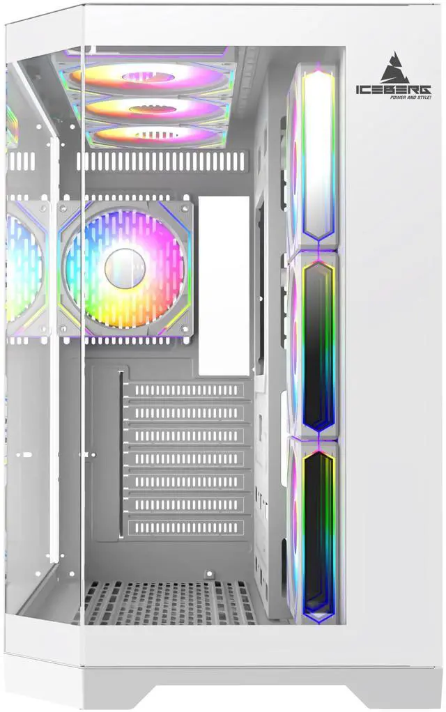Alt view image 3 of 5 - PC Gaming ATX Case Iceberg Crystal Edge Full Panoramic View Three Sides Tempered Glass Window with Seven high-Performance Fans aRGB (White)
