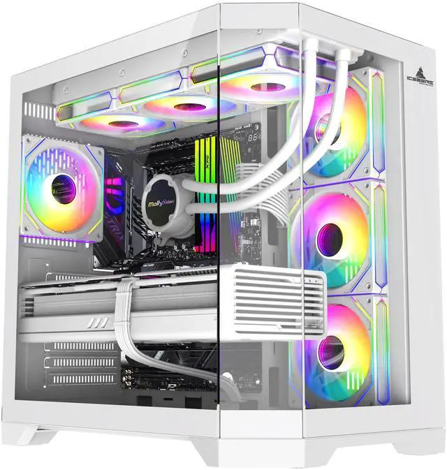 Main image of PC Gaming ATX Case Iceberg Crystal Edge Full Panoramic View Three Sides Tempered Glass Window with Seven high-Performance Fans aRGB (White)