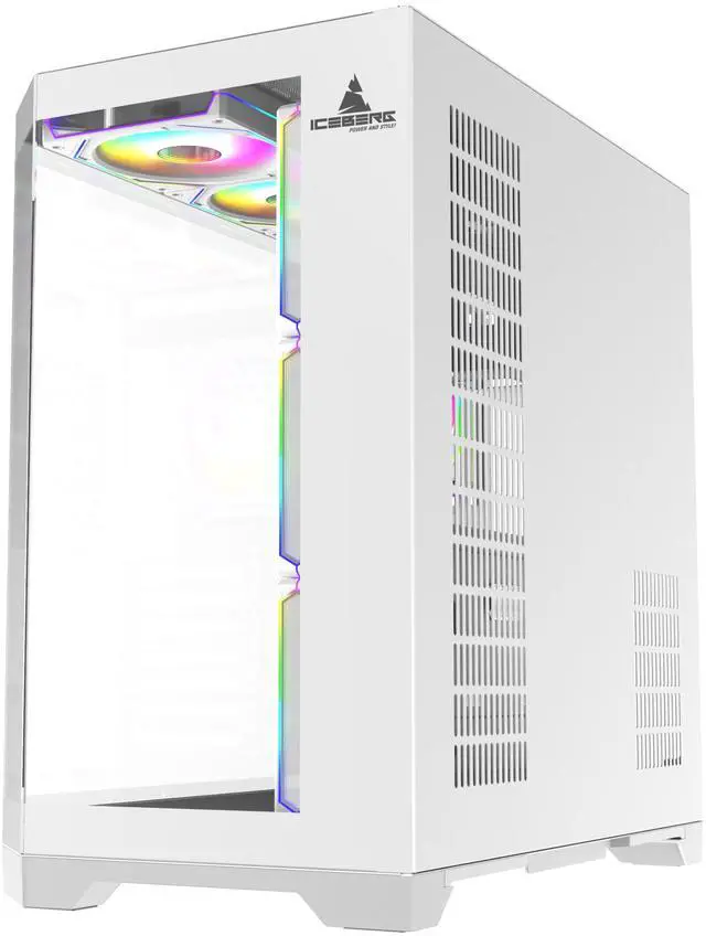 Alt view image 4 of 5 - PC Gaming ATX Case Iceberg Crystal Edge Full Panoramic View Three Sides Tempered Glass Window with Seven high-Performance Fans aRGB (White)