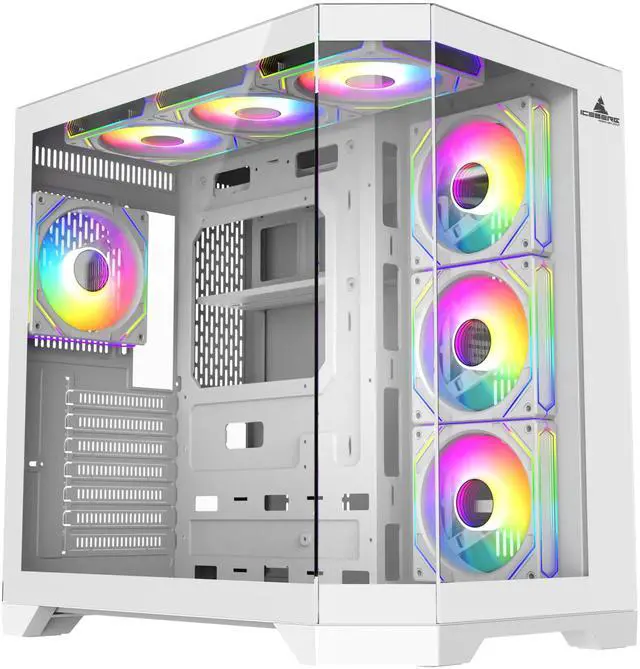 Alt view image 2 of 5 - PC Gaming ATX Case Iceberg Crystal Edge Full Panoramic View Three Sides Tempered Glass Window with Seven high-Performance Fans aRGB (White)