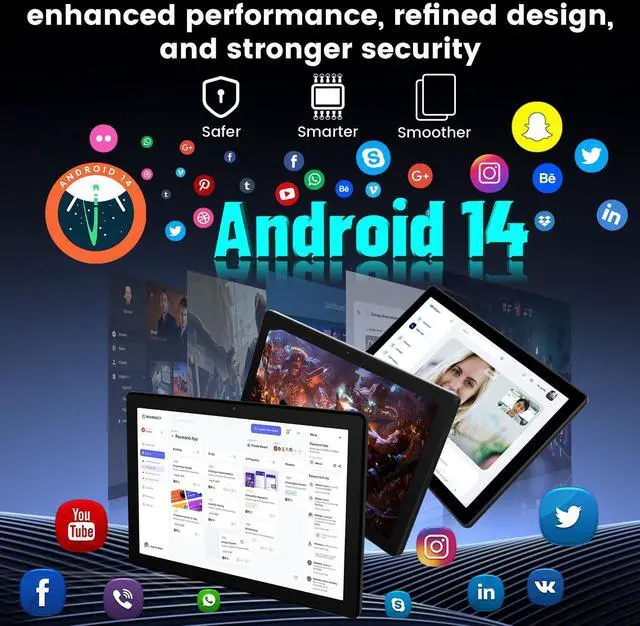 Alt view image 2 of 5 - Tablet, 11 Inch Android 14 Tablets, 14GB RAM+64GB ROM (TF 1TB) with Octa-Core, 6800mAh, Widevine L1, WiFi 6, 8 in 1 Tablet with Keyboard, Mouse, Protective Case, Stylus, Headset, Charger- Black