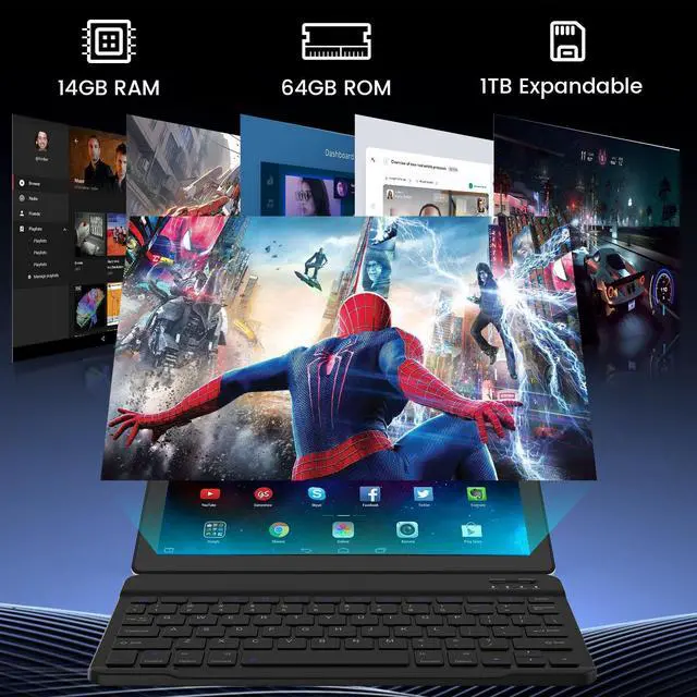 Alt view image 3 of 5 - Tablet, 11 Inch Android 14 Tablets, 14GB RAM+64GB ROM (TF 1TB) with Octa-Core, 6800mAh, Widevine L1, WiFi 6, 8 in 1 Tablet with Keyboard, Mouse, Protective Case, Stylus, Headset, Charger- Black