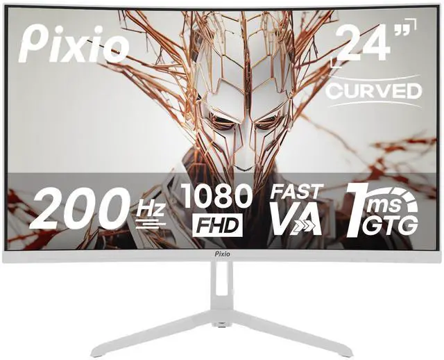 Main image of Pixio PXC248 Wave White 24 inch 200Hz Refresh Rate FHD 1080p Resolution 1500R Curve Fast VA Panel 1ms GTG Response Time Adaptive Sync HDR Curved Gaming Monitor
