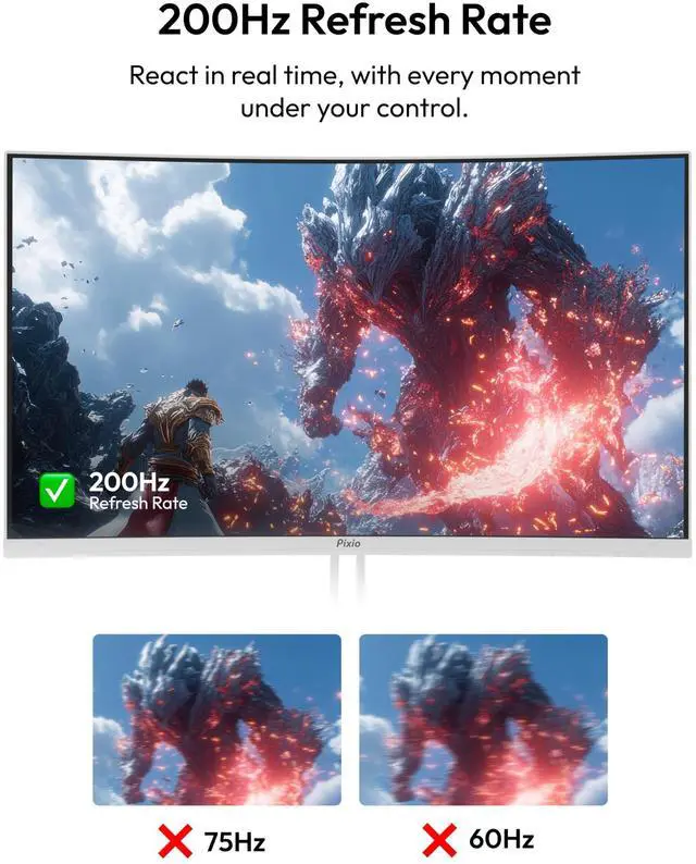 Alt view image 3 of 5 - Pixio PXC248 Wave White 24 inch 200Hz Refresh Rate FHD 1080p Resolution 1500R Curve Fast VA Panel 1ms GTG Response Time Adaptive Sync HDR Curved Gaming Monitor