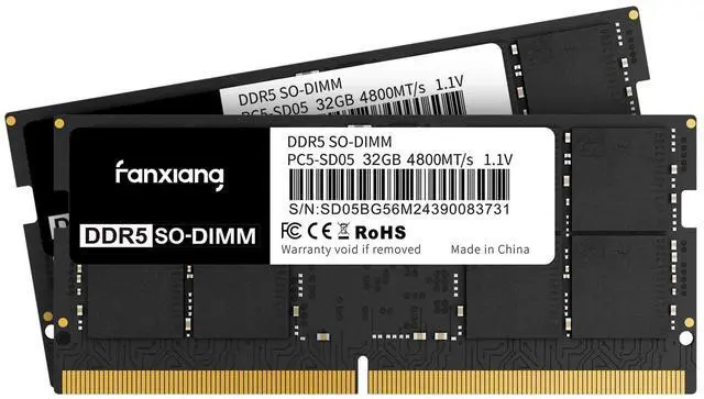 Main image of fanxiang SODIMM DDR5 4800MHz RAM 64GB Kit (2 x 32GB),CL40 1.1V SODIMM 262 Pin Laptop Memory Module Ram,Memory for Enhanced Gaming Performance and Smooth Multitasking