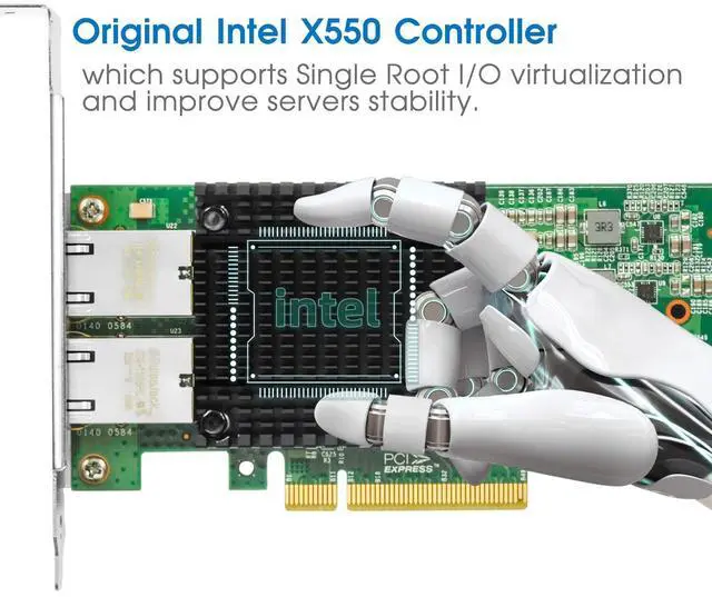 Alt view image 3 of 5 - 10Gb PCI-E NIC Network Card for Intel X550-T2, Dual RJ45 Port, With X550 Controller, 10G PCI Express LAN Adapter Support Windows Server/Linux/VMware
