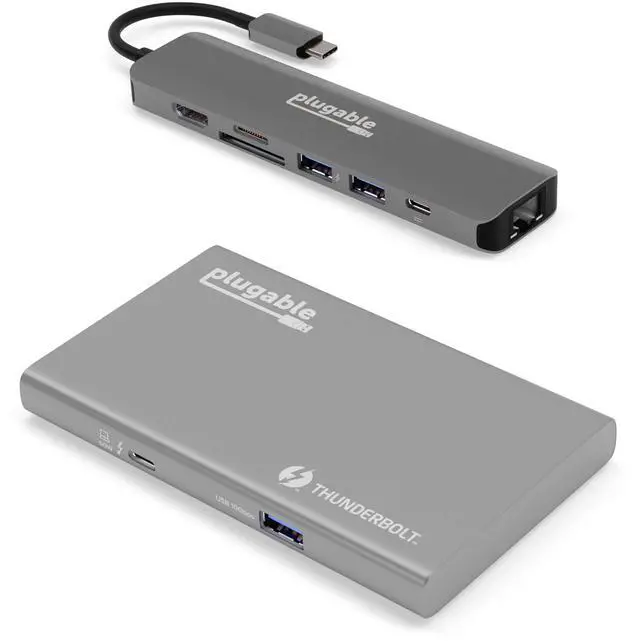 Main image of Plugable USB4 Hub Bundle Includes USB-C to 4K HDMI Adapter and 7-in-1 Multiport Adapter with Ethernet, Single 8K or Dual 4K Display, 60W Charging, Compatible with Thunderbolt 4/3 Macs and Thunderbol