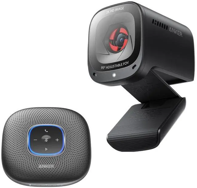 Main image of Anker PowerConf Zoom Certified Conference Speaker PowerConf C200 2K Webcam, 360°Enhanced Voice Pickup, 24H Call Time, AI-Noise Canceling Microphones, Adjustable Field of View, Low-Light Correction