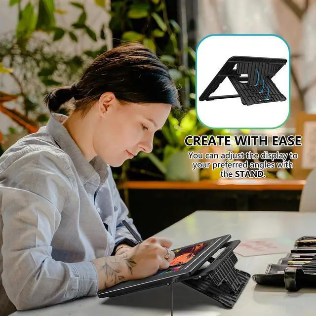 Alt view image 4 of 5 - Drawing Tablet with Screen VEIKK VK1200V3 11.6 inch Full-Laminated Screen 8192 Levels Battery Free Pen with Adjustable Stand 6 Shortcuts Keys (120% sRGB)