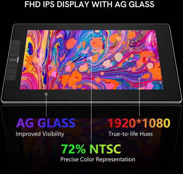 Alt view image 5 of 5 - Drawing Tablet with Screen VEIKK VK1200V3 11.6 inch Full-Laminated Screen 8192 Levels Battery Free Pen with Adjustable Stand 6 Shortcuts Keys (120% sRGB)