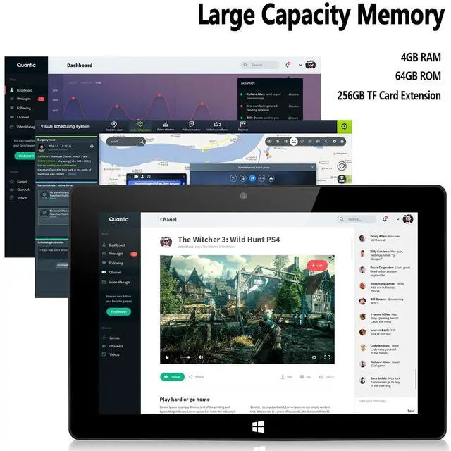 Alt view image 3 of 5 - 10.1" Windows 11 Tablet PC, Dual-Core CPU Windows Tablets, Ultra Slim 2 in 1 Tablet - 2.4/5G WIFI/4.2 BT/1280*800 Full HD/6GB RAM 64GB ROM Storage/4000mAh/Mini HDMI/USB-C/USB 3.0/2MP+5MP Camera