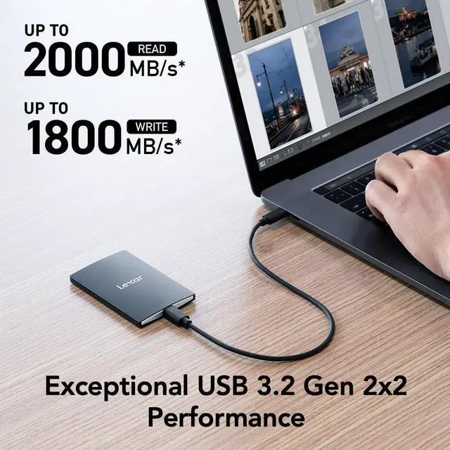 Alt view image 2 of 5 - Lexar 2TB SL500 Portable SSD, Up to 2000MB/s, Compatible w/Type-C Laptops, iPhone 15/16, Smartphones, Tablets, PS5, Xbox, USB 3.2 Gen 2x2, Slim & Lightweight, External SSD, Black (LSL500X002T-RNBNU)