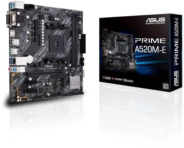 Main image of Asustek Computer Prime A520M-E AMD A520 (Ryzen AM4) Micro ATX Motherboard with M.2 Support, 1 Gb Ethernet, HDMI/DVI/D-Sub, SATA 6 Gbps, USB 3.2 Gen 2 Type-A