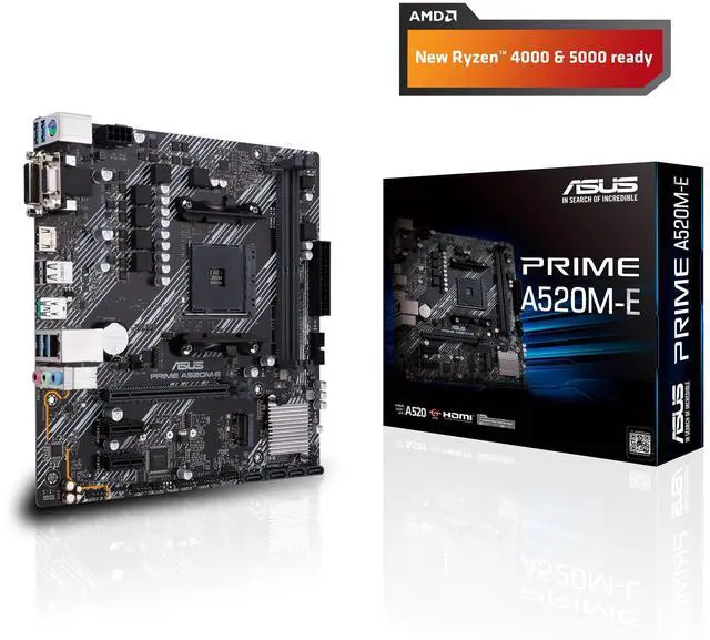 Alt view image 2 of 5 - Asustek Computer Prime A520M-E AMD A520 (Ryzen AM4) Micro ATX Motherboard with M.2 Support, 1 Gb Ethernet, HDMI/DVI/D-Sub, SATA 6 Gbps, USB 3.2 Gen 2 Type-A