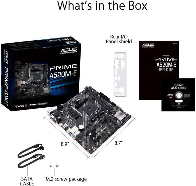 Alt view image 5 of 5 - Asustek Computer Prime A520M-E AMD A520 (Ryzen AM4) Micro ATX Motherboard with M.2 Support, 1 Gb Ethernet, HDMI/DVI/D-Sub, SATA 6 Gbps, USB 3.2 Gen 2 Type-A