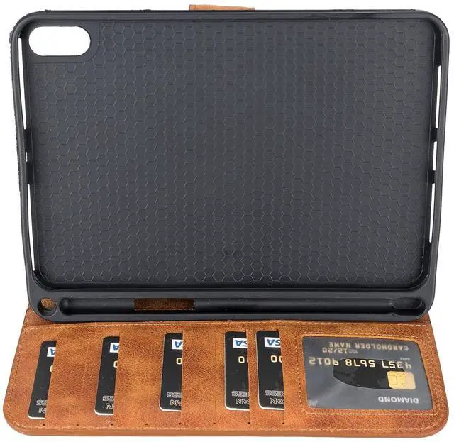 Alt view image 3 of 5 - VENITO Parma Premium Leather Case for iPad mini 6th Generation 8.3 inch (221) with Pencil Holder, Handmade, Kickstand, Detachable Wallet, Full-Grain Leather, Antique Brown