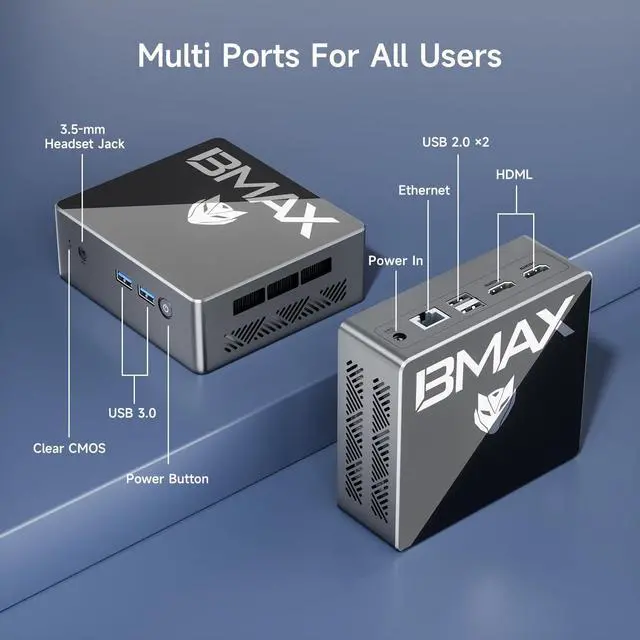 Alt view image 5 of 5 - Bmax Mini PC B4 16GB RAM 512GB SSD, Intel Alder Lake N95 (Beat N100, up to 3.4 GHz) Win 11 Pro, Office Work Small Desktop Computer Support 4K UHD/Ubuntu/HDMI 2.0x2/Gigabit Ethernet/LAN/Dual-Band WiFi