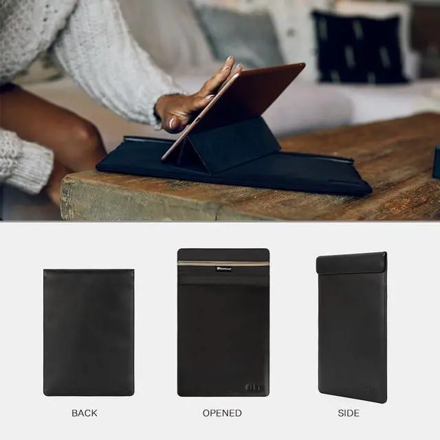 Alt view image 2 of 5 - SLNT Faraday Bag Leather Tablet Sleeve with Silent Pocket - Signal Blocking Device Shielding for iPad, Samsung Galaxy Tab, Most Tablets, Travel, Privacy (Black Leather, X-Large)