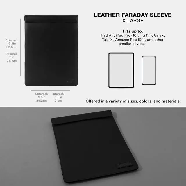 Alt view image 4 of 5 - SLNT Faraday Bag Leather Tablet Sleeve with Silent Pocket - Signal Blocking Device Shielding for iPad, Samsung Galaxy Tab, Most Tablets, Travel, Privacy (Black Leather, X-Large)
