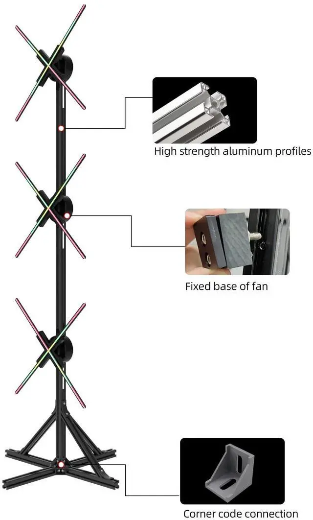 Alt view image 5 of 5 - Missyou 3D Hologram Fan Splicing Bracket without Fan - Fits 22-27.5 inch Fans, Easy Assembly with Durable Aluminum Materials - ideal for Trade Shows, Exhibitions, and Advertising Displays!