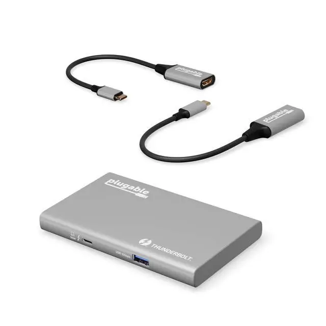 Main image of Plugable USB4 Hub Bundle with 2X USB-C to 4K HDMI Adapters, 5-in-1 Hub Offers 60W Charging, Single 8K or Dual 4K Display, Compatible with Thunderbolt 4/3 Macs and Thunderbolt 4 Windows
