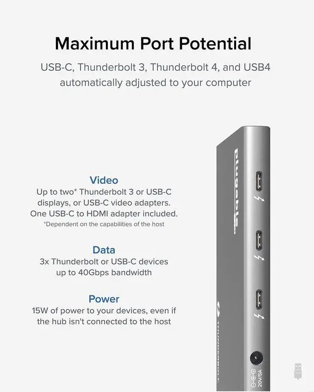 Alt view image 4 of 5 - Plugable USB4 Hub Bundle with 2X USB-C to 4K HDMI Adapters, 5-in-1 Hub Offers 60W Charging, Single 8K or Dual 4K Display, Compatible with Thunderbolt 4/3 Macs and Thunderbolt 4 Windows