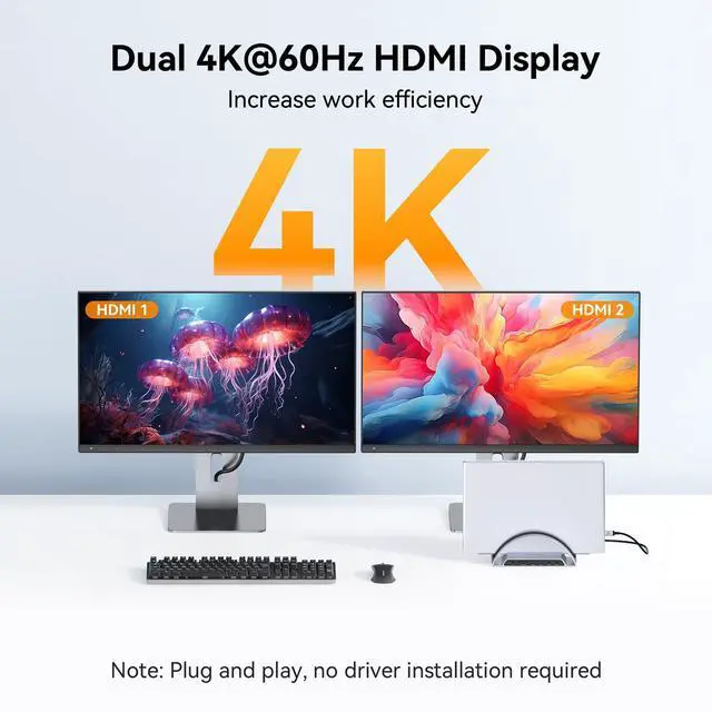 Alt view image 3 of 5 - TobenONE Laptop Docking Station Dual Monitor HDMI, USB C Docking Station Stand with 4K, 100W Power, USB A&C 3.2 Ports, SD/microSD, Audio for Dell/HP/Lenovo/Surface