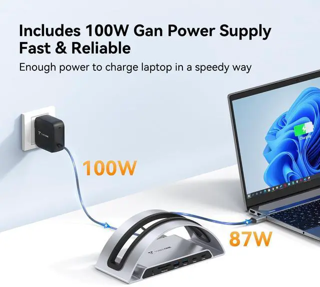 Alt view image 5 of 5 - TobenONE Laptop Docking Station Dual Monitor HDMI, USB C Docking Station Stand with 4K, 100W Power, USB A&C 3.2 Ports, SD/microSD, Audio for Dell/HP/Lenovo/Surface