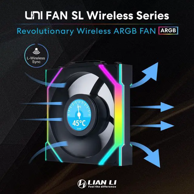 Alt view image 2 of 5 - Lian Li UNI Fan SL LCD Wireless 120mm ARGB Fan - Triple Pack - 1.6" LCD - 2.4 GHz Wireless Signal for RGB & Fan Control - Daisy-Chain Design - Controller Included and Required - Black (12SLLCD1W3B)