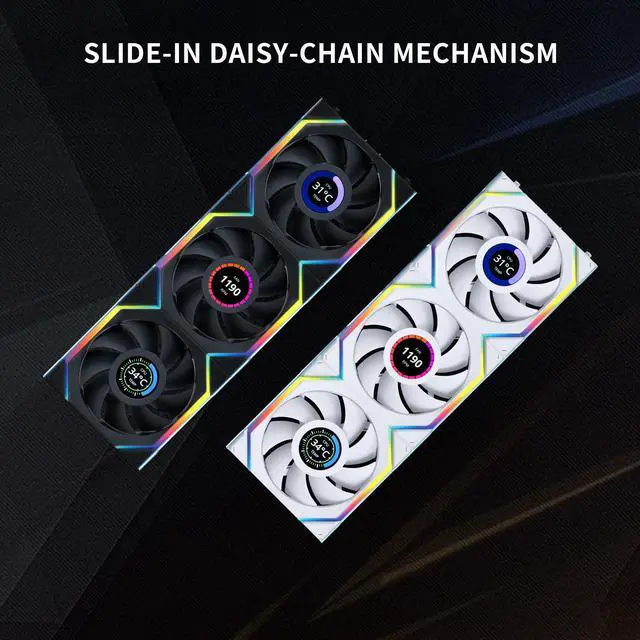 Alt view image 3 of 5 - Lian Li UNI Fan SL LCD Wireless 120mm ARGB Fan - Triple Pack - 1.6" LCD - 2.4 GHz Wireless Signal for RGB & Fan Control - Daisy-Chain Design - Controller Included and Required - Black (12SLLCD1W3B)