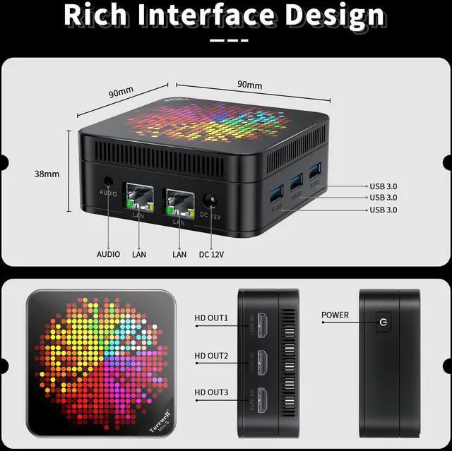 Alt view image 5 of 5 - TUREWELL HSI Mini PC, Alder Lake N95 - Quad-Core 3.4GHz, 8GB DDR5 256GB SSD Mini Desktop Computer, WiFi 5/BT5.0/USB3.0/Gigabit Ethernet, Triple 4K Display Micro Computer for Home Office