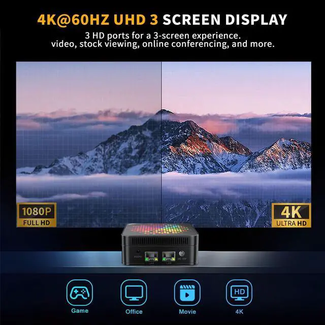 Alt view image 4 of 5 - TUREWELL HSI Mini PC, Alder Lake N95 - Quad-Core 3.4GHz, 8GB DDR5 256GB SSD Mini Desktop Computer, WiFi 5/BT5.0/USB3.0/Gigabit Ethernet, Triple 4K Display Micro Computer for Home Office