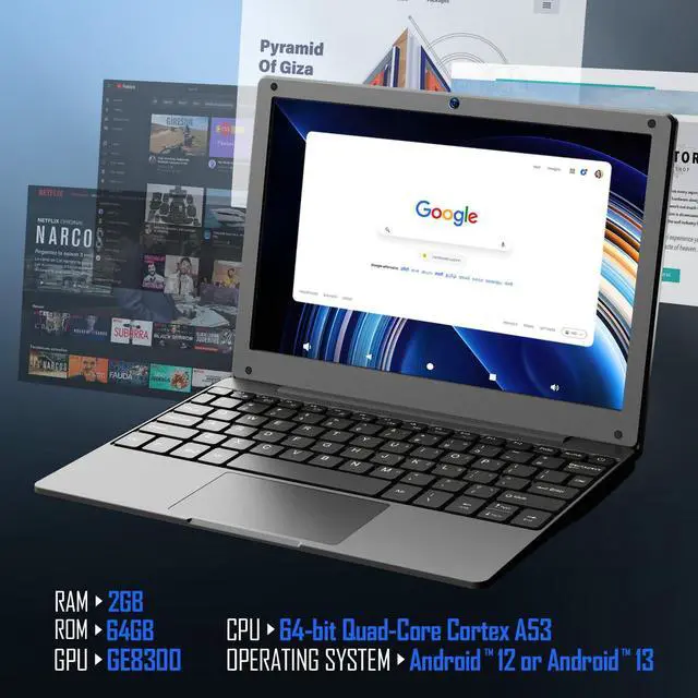 Alt view image 5 of 5 - G-Anica 10.1" Ultral Light Laptop Computer, Quad Core Powered by Android 12.0, Portable Netbook Computer with WiFi, Webcam and Bluetooth, Mini Laptop with Bag, Mouse, and Mouse Pad for Kids&Adults