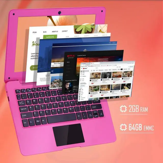 Alt view image 4 of 5 - G-Anica Android 12.0 Laptop 10.1 Inch Notebook Slim and Lightweight Mini Netbook Computer with Bluetooth WiFi Webcam, and Laptop Bag,Mouse, Mouse PadMini Laptop for Kids and AdultsPink