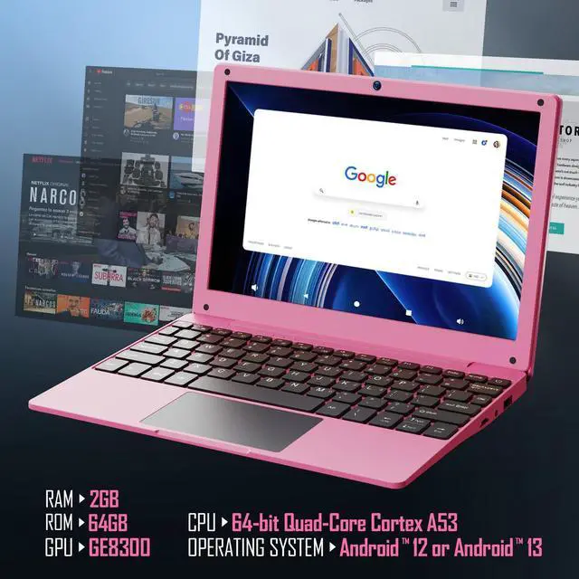Alt view image 5 of 5 - G-Anica 10.1" Ultral Light Laptop Computer, Quad Core Powered by Android 12.0, Portable Netbook Computer with WiFi, Webcam and Bluetooth, Mini Laptop with Bag, Mouse, and Mouse Pad for Kids&Adults