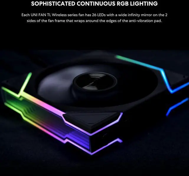 Alt view image 4 of 5 - Lian Li UNI Fan TL - LCD Wireless 120 - Triple Pack (Reverse Blade) - 2.4 GHz Wireless Signal RGB & PC Case Fan - Infinity Mirror - LCD Display - Controller Included & Required - White (12RTLLCD1W3W)