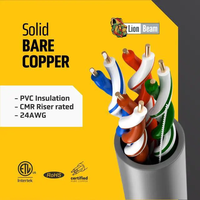 Alt view image 2 of 5 - LION BEAM Cat5e Ethernet Cable 1000FT Pull-Box, 24AWG, CMR Insulated Solid Bare Copper Internet Cable 350 MHz, Provides High-Speed 1-5Gbps, UTP Bulk Ethernet Riser Wire with Smooth Fast Reel, Orange