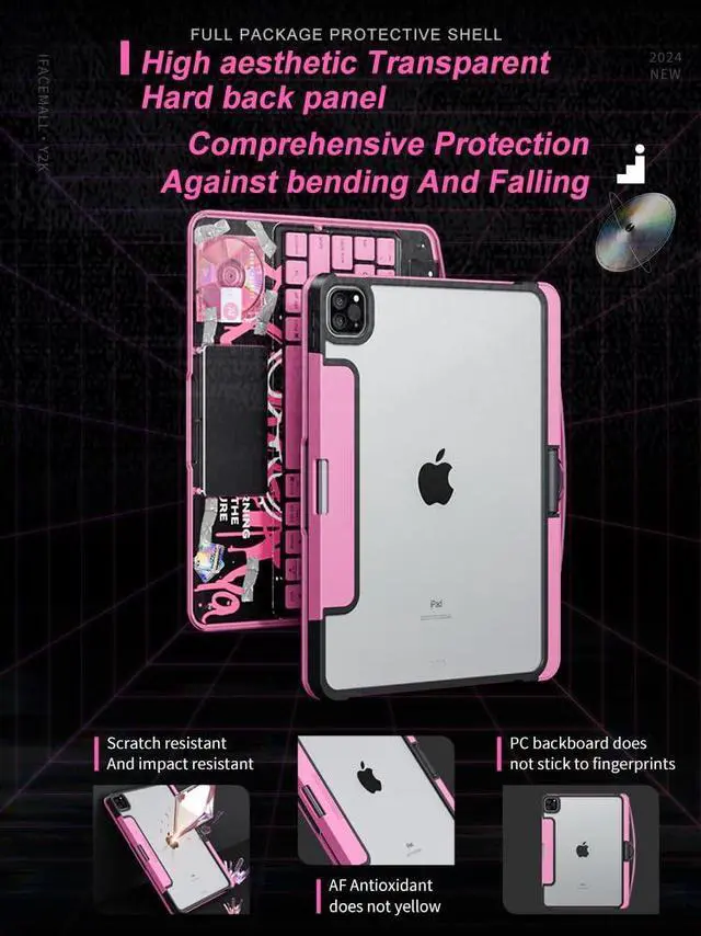 Alt view image 4 of 5 - Transparent 360 for iPad Keyboard case with Wireless Keyboard for iPad Air 13 inch(M3/M2, 2025/2024), Trackpad, 7 Color Backlight, 360° Rotating Stand for iPad Pro 12.9" 2018-2022(6/5/4/3 Gen)