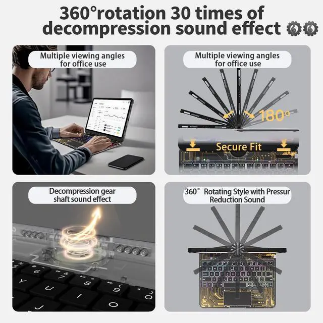 Alt view image 2 of 5 - MAYDORHER for iPad Pro 13 Inch Case with Keyboard, 360 Rotating for iPad Pro M4 Magic Keyboard with Cyberpunk High-tech Style, Pressure Reduction Sound Effect, 7 Colors Backlight, Transparent Black