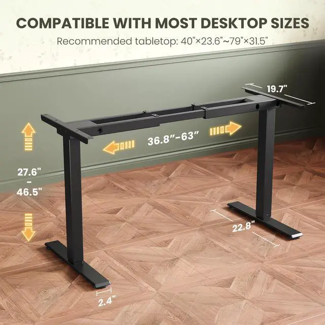 Alt view image 5 of 5 - Casaottima Electric Standing Desk Frame, Dual Motor Height Adjustable Table Legs with Memory Presets for Home Office, Stand Up Desk Legs for 40 to 79 inch Desktop, Black Frame Only