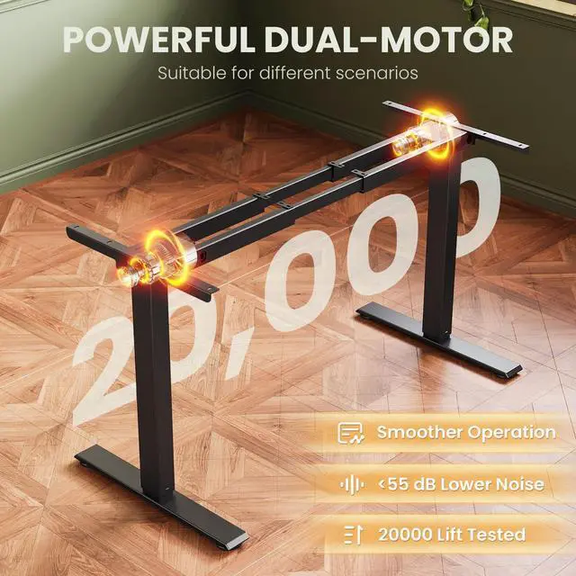 Alt view image 3 of 5 - Casaottima Electric Standing Desk Frame, Dual Motor Height Adjustable Table Legs with Memory Presets for Home Office, Stand Up Desk Legs for 40 to 79 inch Desktop, Black Frame Only