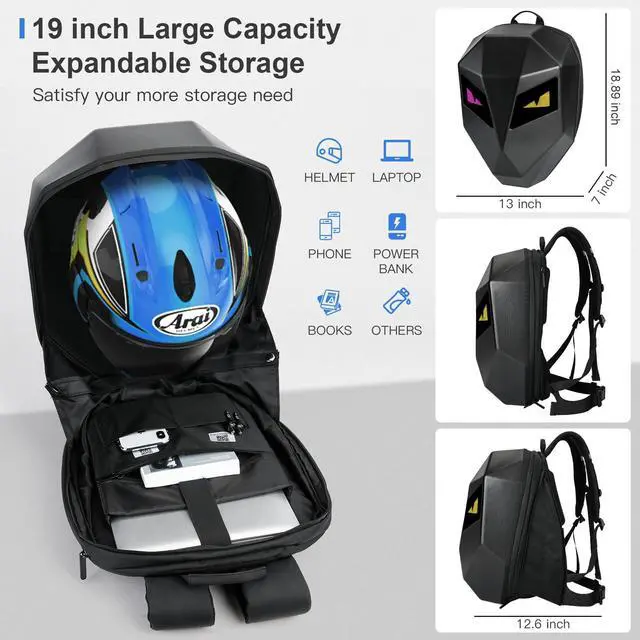 Alt view image 3 of 5 - DABASHAN Motorcycle Backpack for Men, LED Backpack With DIY Programmable Full Color Screen, Hard Shell Large Capacity Waterproof Helmet Bag Laptop Backpack