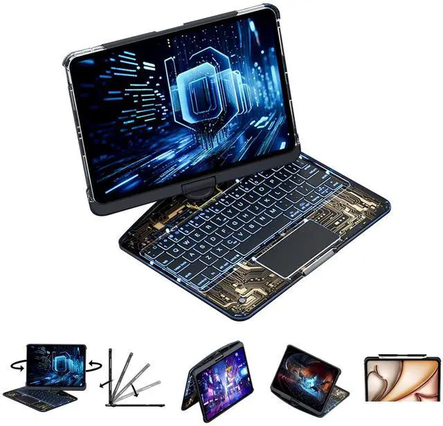 Main image of molosicars Case with Keyboard for iPad Pro 11-inch 2024 (M4),7-Color Backlit Wireless, Pencil Holder, 360 Rotating Stand, Futuristic Tech Design Transparent Black