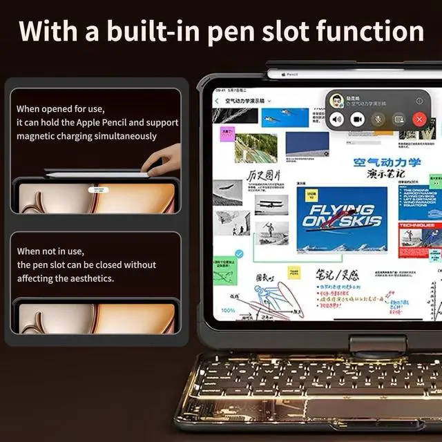 Alt view image 4 of 5 - molosicars Case with Keyboard for iPad Pro 11-inch 2024 (M4),7-Color Backlit Wireless, Pencil Holder, 360 Rotating Stand, Futuristic Tech Design Transparent Black